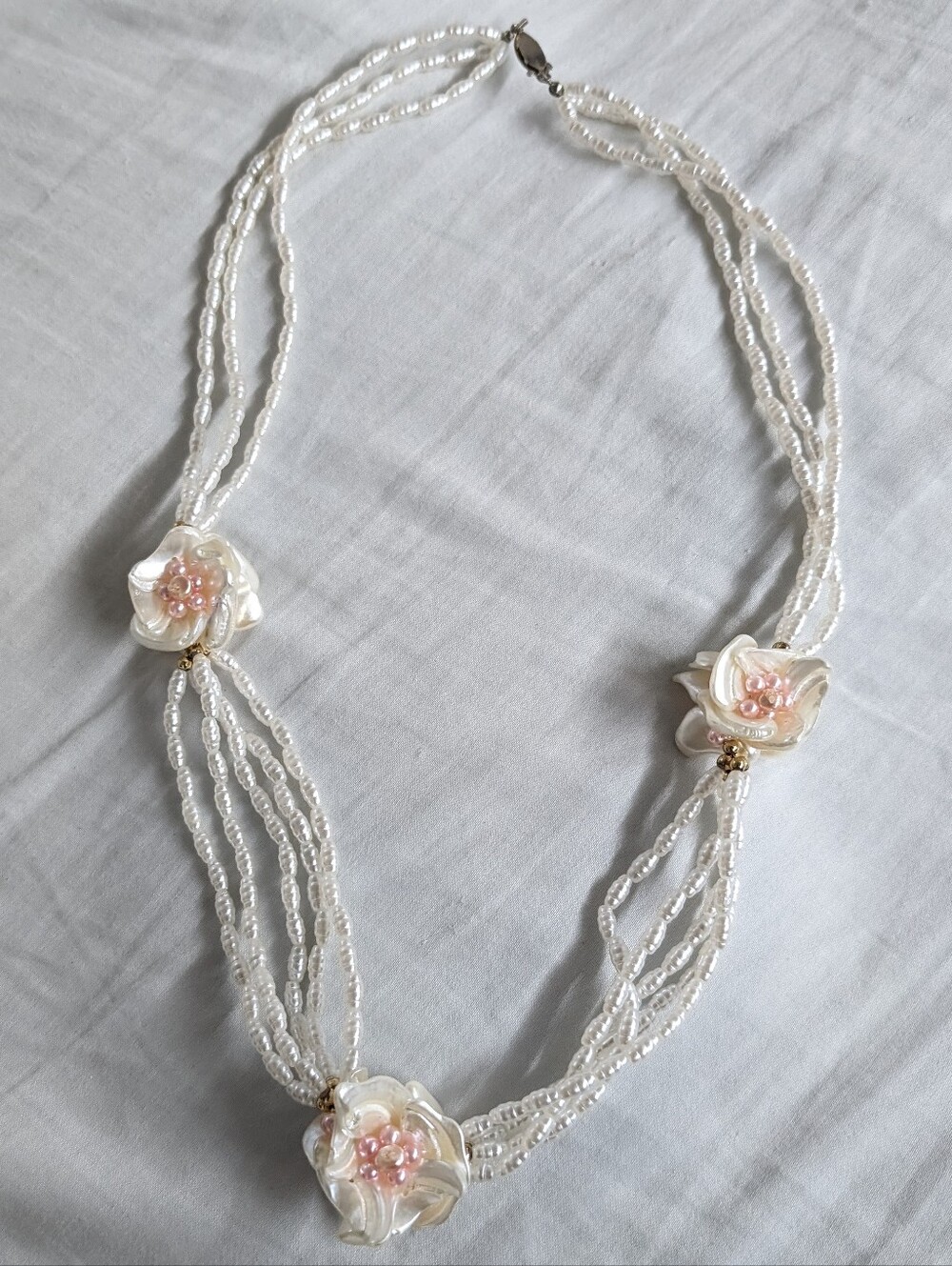 Vintage Multi-strand Flower Beaded Necklace, Bridal Vacation Party Elegant